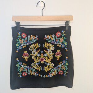 Black Embroidered mini skirt